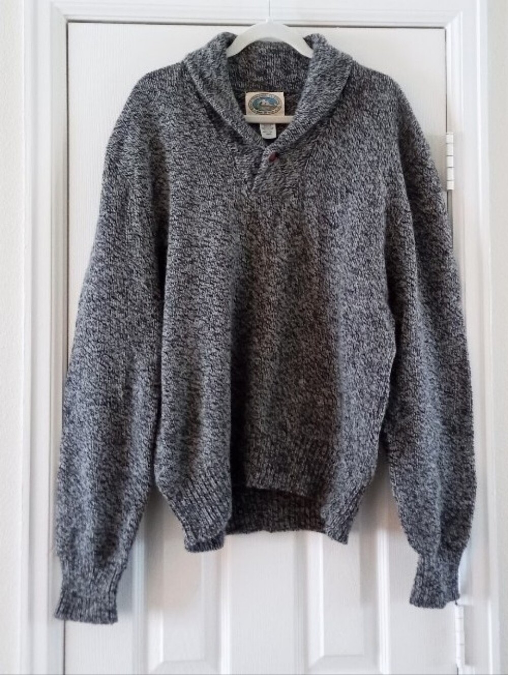 Environmental Clothing vintage marled knit gray wool shawl-collar sweater